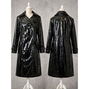 Mossimo Womens Black Patent Vinyl Trench Coat Double Breasted XXL Raincoat